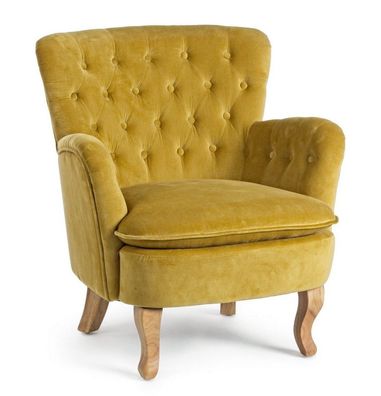 Sessel Orlins 71,5x72,5x79cm Gepolstert Senfgelb Samt mit Beinen aus Kiefernholz