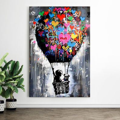 Pop Art Kunst Wandbild, Banksy Kind mit Ballon, Leinwand, Acrylglas, Poster Art