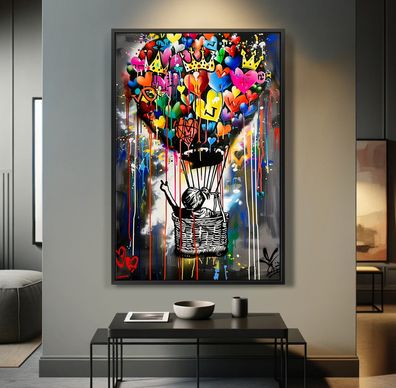 Wandbild Banksy Kind mit Ballon - Pop Art Kunst, Leinwand, Poster oder Acrylglas