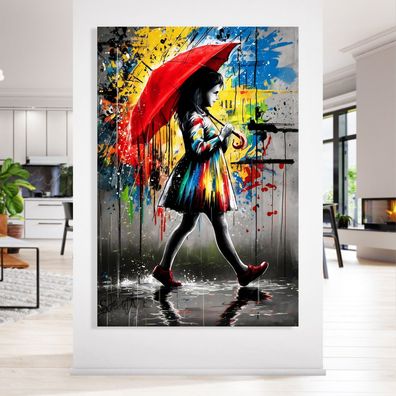 Wandbild Banksy Mädchen mit Regenschirm, Pop Art Kunst Leinwand, Acrylglas, Poster f2