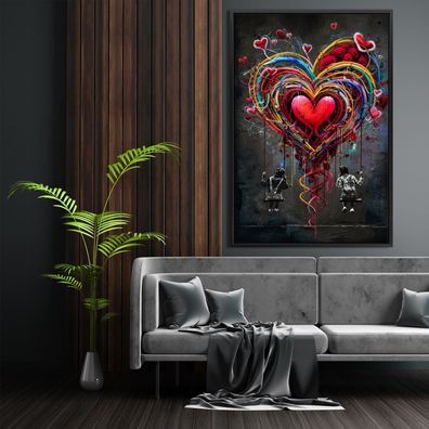 Wandbild, Banksy Herz Kinder Graffiti Pop Art Kunst, Leinwand, Acrylglas, Poster