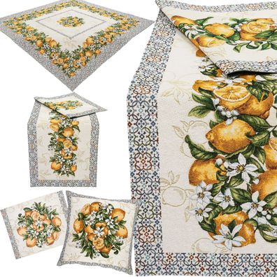 Tischdecke Tischläufer Kissen Gobelin Mediterran StiVoTex Zitrone Made in Germany