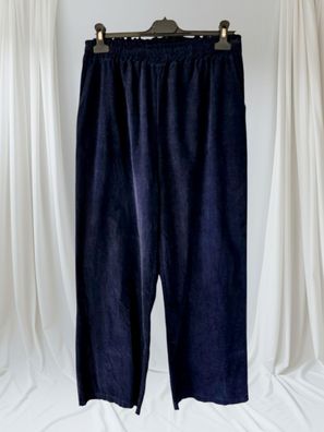 Italy 38 40 42 bequeme Trend Jogpant Hose Lagenlook Feincord weites Bein Dunkelblau