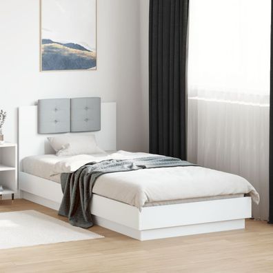 Bettgestell mit Kopfteil | LED-Leuchten | Einzelbett | Bettrahmen | 90 x 200 cm