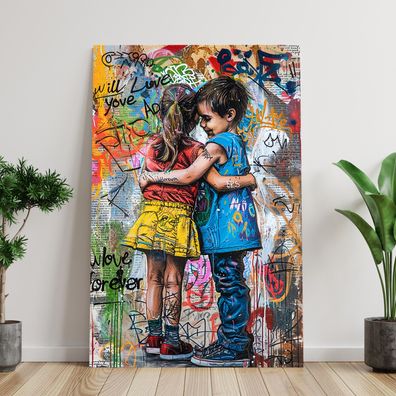 Pop Art Kunst Wandbild, Banksy Love Kinder Street Art, Leinwand, Acrylglas, Poster h6