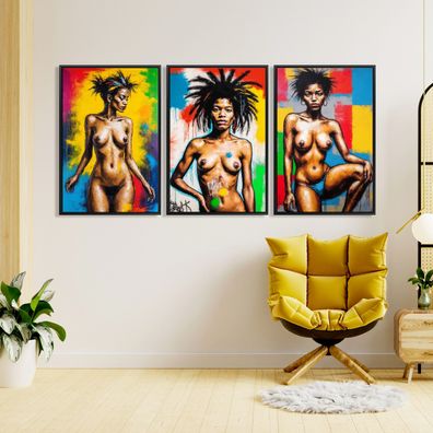 3er Set Künstlerische nackte Frau, erotisches Bilder, Moderne Leinwand Kunst Bilder