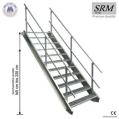 11 Stufen Stahltreppe Breite 60-160cm Geschosshöhe 165-220cm Geländer beidseitig