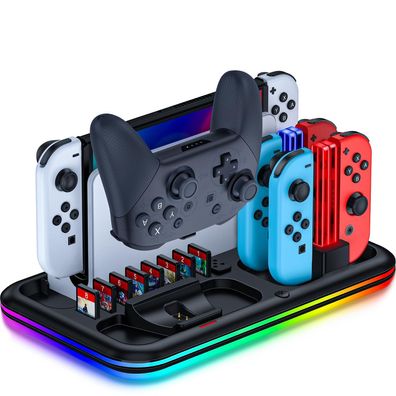 Multifunktionale Ladestation für Nintendo Switch mit RGB-Beleuchtung & 8 Spiele