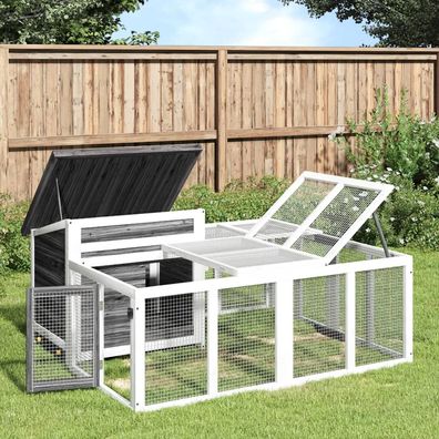 vidaXL Kaninchenstall Grau 144x123x67,5 cm Massivholz Kiefer