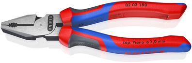 KNIPEX 02 02 180 SB Kraft-Kombizange mit Comfort-Griffen schwarz atramentiert 180 mm