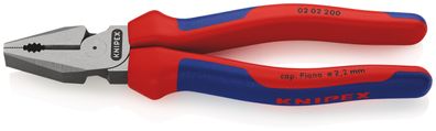 KNIPEX 02 02 200 Kraft-Kombizange mit Mehrkomponenten-Hüllen schwarz atramentiert 200