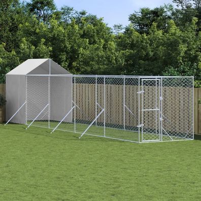 vidaXL Outdoor-Hundezwinger mit Dach Silbern 2x10x2,5 m Stahl Verzinkt