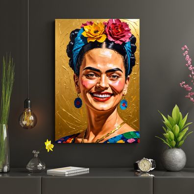 Wandbild - FRIDA KAHLO Frau, XXL Wohnzimmer Kunst Poster, Leinwand oder Acrylglas