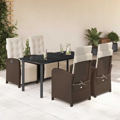 vidaXL 5-tlg. Garten-Essgruppe mit Kissen Braun Poly Rattan