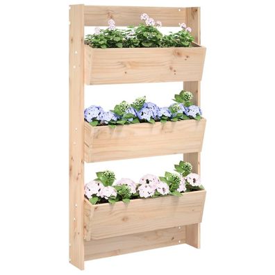 vidaXL Wand-Pflanzkübel mit 3 Fächern 60x18,5x110 cm Massivholz Kiefer