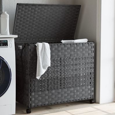 vidaXL Wäschekorb mit Rollen Grau 66x35x60 cm Rattan