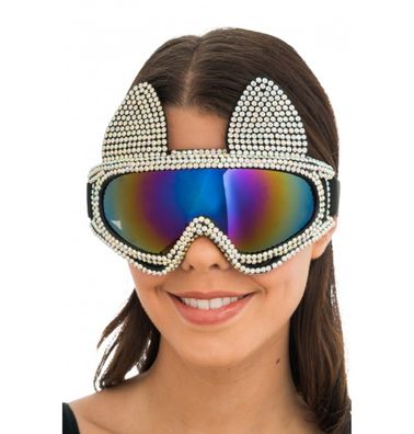 Party Skibrille Katze mit Strass silber Partybrille Apres Ski Karneval Fasching