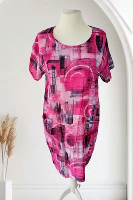 Italy 38 40 42 Baumwollkleid Kleid Sommerkleid kurzarm Print Pink/Weiß/Blau