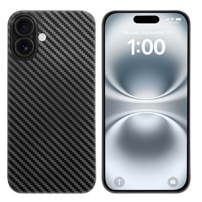doupi Ultra Slim Case iPhone 16 Plus Matt Schutz Hülle Skin Cover Schwarz Carbon Look