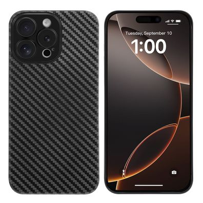 doupi Ultra Slim Case iPhone 16 Pro Max Schutz Hülle Skin Cover Schwarz Carbon Look