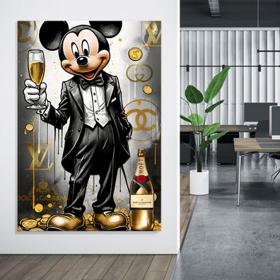 Luxusmodemarke Micky Maus Reich, Champagne POP ART Kunst, Poster, Leinwand, Acrylglas
