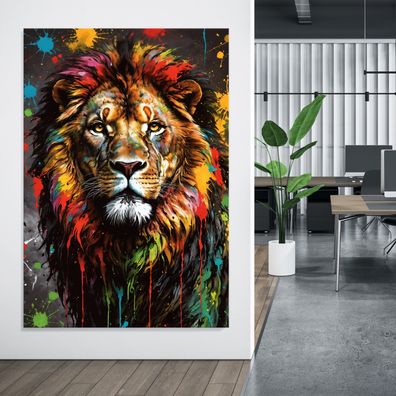 Bunte Löwe Kunst Bild, Wandbild Deko Tier in Leinwand, Acrylglas oder Poster