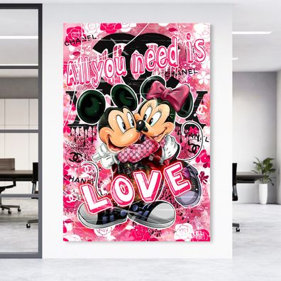 LOVE - LIEBE, Micky und Minnie Maus Kunst Bild Wandbild Leinwand, Acrylglas, Poster