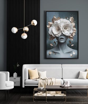 Moderne abstrakte Kunst, Frau und Blumen - Wandbild Leinwand, Acrylglas, Poster f1