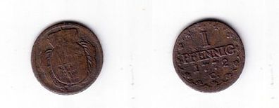 1 Pfennig Kupfer Münze Sachsen 1772 C (109856)