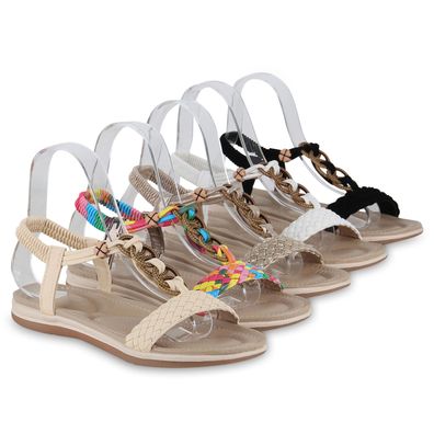 VAN HILL Damen Riemchensandalen Sandale Zierperlen Freizeit Riemchen-Schuhe 841067