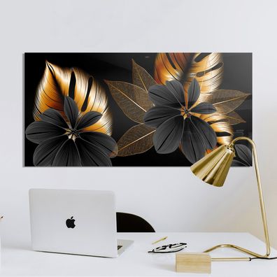 Wandbild Blätter, Luxus Goldene Pflanzen, Moderne Wandkunst Acrylglas - Leinwand f3