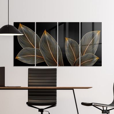 Wandbild Blätter, Luxus Goldene Pflanzen, Moderne Wandkunst Acrylglas - Leinwand f5
