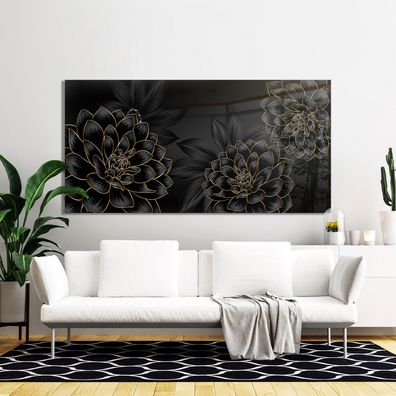 Wandbild Blumen, Luxus Goldene Pflanzen, Moderne Wandkunst Acrylglas - Leinwand f7