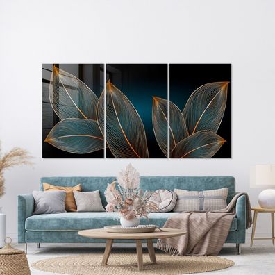 Wandbild Blätter, Luxus Goldene Pflanzen, Moderne Wandkunst Acrylglas - Leinwand b1