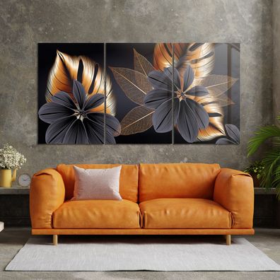 Wandbild Blätter, Luxus Goldene Pflanzen, Moderne Wandkunst Acrylglas - Leinwand b2