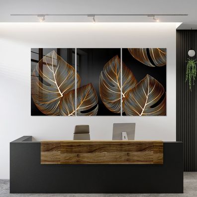 Wandbild Blätter, Luxus Goldene Pflanzen, Moderne Wandkunst Acrylglas - Leinwand b4