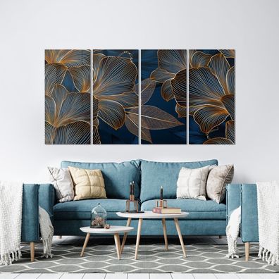 Wandbild Blätter, Luxus Goldene Pflanzen, Moderne Wandkunst Acrylglas - Leinwand b9