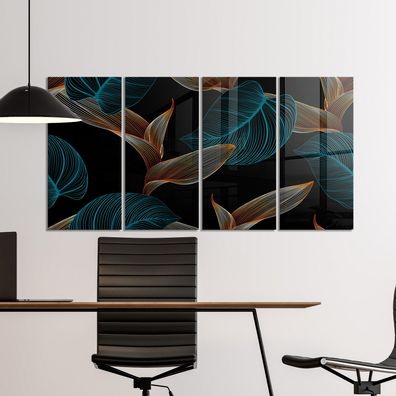 Wandbild Blätter, Luxus Goldene Pflanzen, Moderne Wandkunst Acrylglas - Leinwand a2