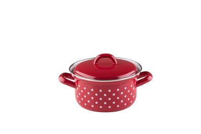 Riess Country Casserole avec couvercle Ø14cm 0,75 litre rouge à pois émail induction
