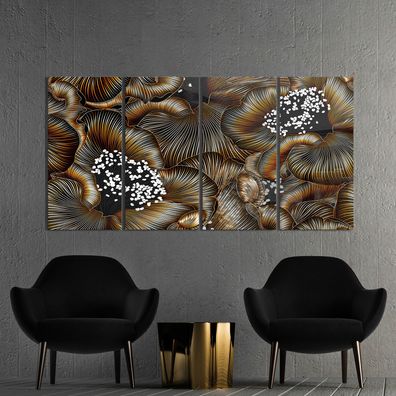 Wandbild Blumen, Luxus Goldene Pflanzen, Moderne Wandkunst Acrylglas - Leinwand er
