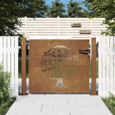 vidaXL Gartentor 105x105 cm Cortenstahl Baum-Design