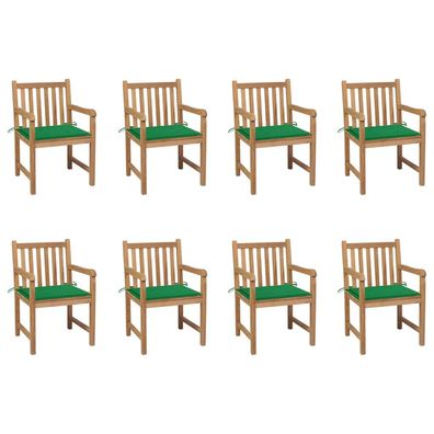 vidaXL Gartenstühle 8 Stk. mit Grünen Kissen Massivholz Teak