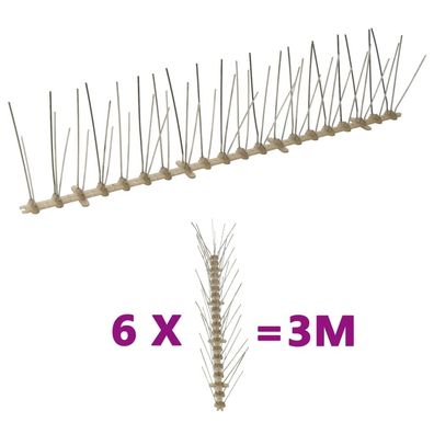 vidaXL 6-tlg. Vogelabwehr-Spikes-Set 3 m Kunststoff 5-reihig