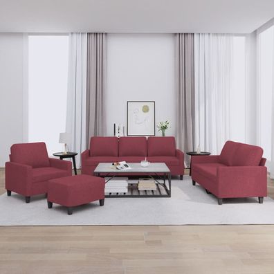 vidaXL 4-tlg. Sofagarnitur mit Kissen Weinrot Stoff