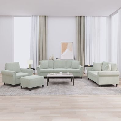 vidaXL 4-tlg. Sofagarnitur mit Kissen Hellgrau Samt