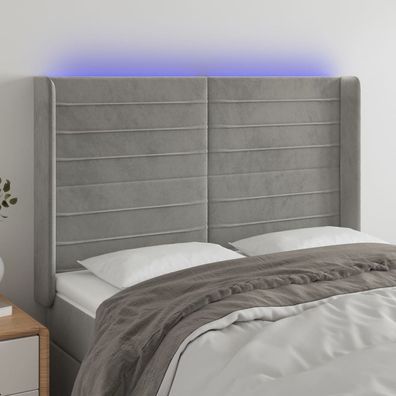 vidaXL LED Kopfteil Hellgrau 147x16x118/128 cm Samt