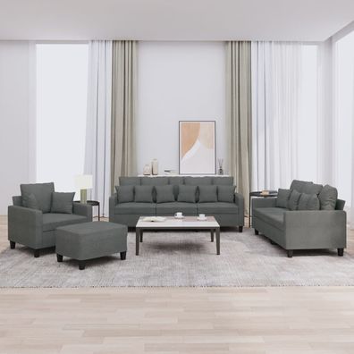 vidaXL 4-tlg. Sofagarnitur mit Kissen Dunkelgrau Stoff