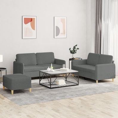 vidaXL 3-tlg. Sofagarnitur mit Kissen Dunkelgrau Stoff