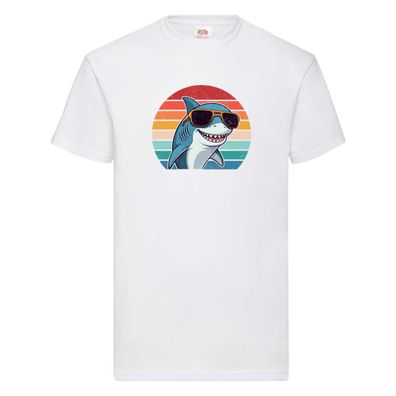 Retro Hai | Hai in Sonnebrille | Sunset v2 T-Shirt Weiß