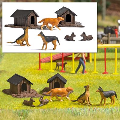 Busch H0 1197 Figuren-Set 7-tlg. Hunde-Set mit Hütten Tiere